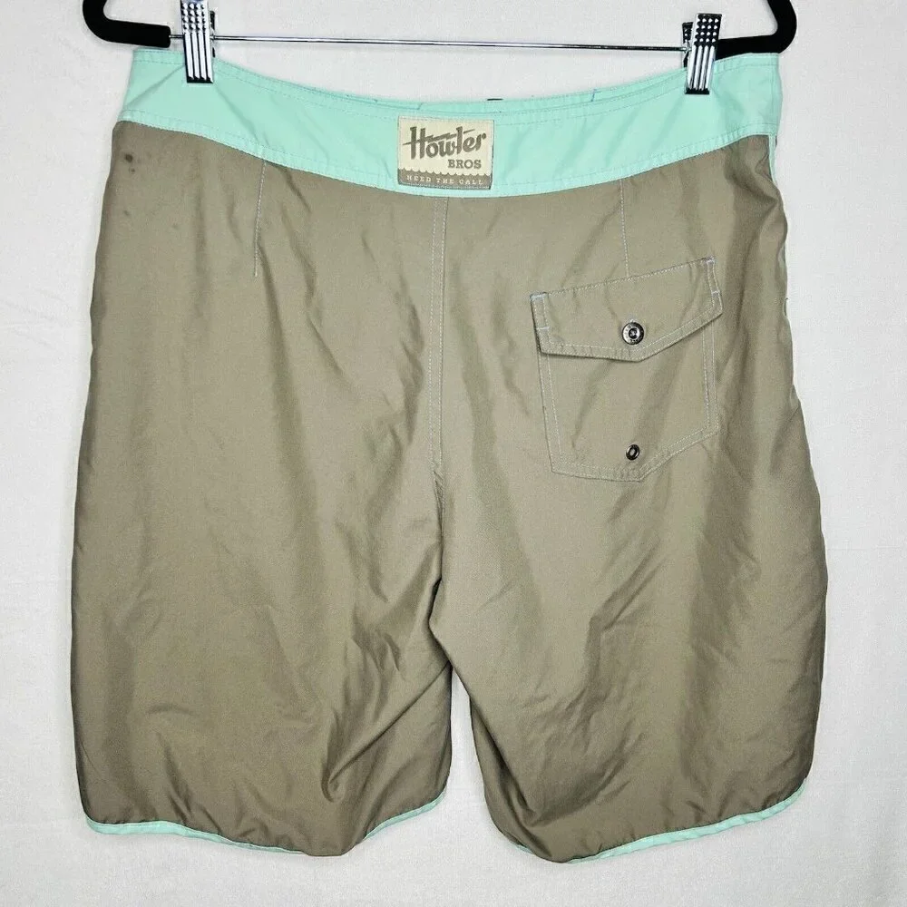 Howler Brother Swim Trunks Men's Sz 33 x 9 Board Shorts Brown Aqua